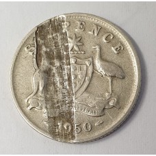 AUSTRALIA 1950 . SIXPENCE . ERROR . RARE TYPE ON PLANCHET